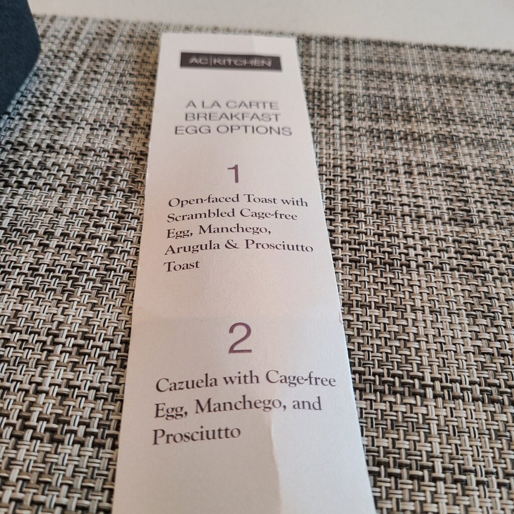 Review: TETRA Hotel, Autograph Collection 28 AC Hotel Moffett Park A la Carte Breakfast Menu