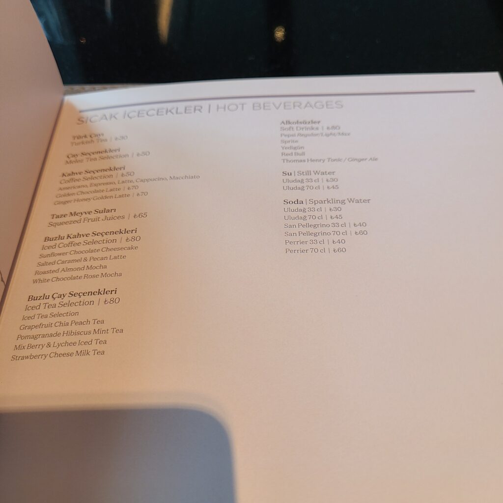 JW Marriott Istanbul Marmara Sea Ceres Restaurant Drinks Menu