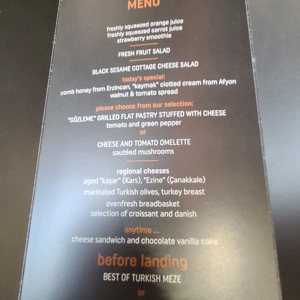 Review: Turkish Airlines Business Class Boeing 787-9 Dreamliner (IST-SFO) 28 Turkish Airlines Business Class 787 Food Menu