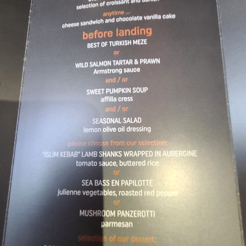 Review: Turkish Airlines Business Class Boeing 787-9 Dreamliner (IST-SFO) 29 Turkish Airlines Business Class 787 Food Menu