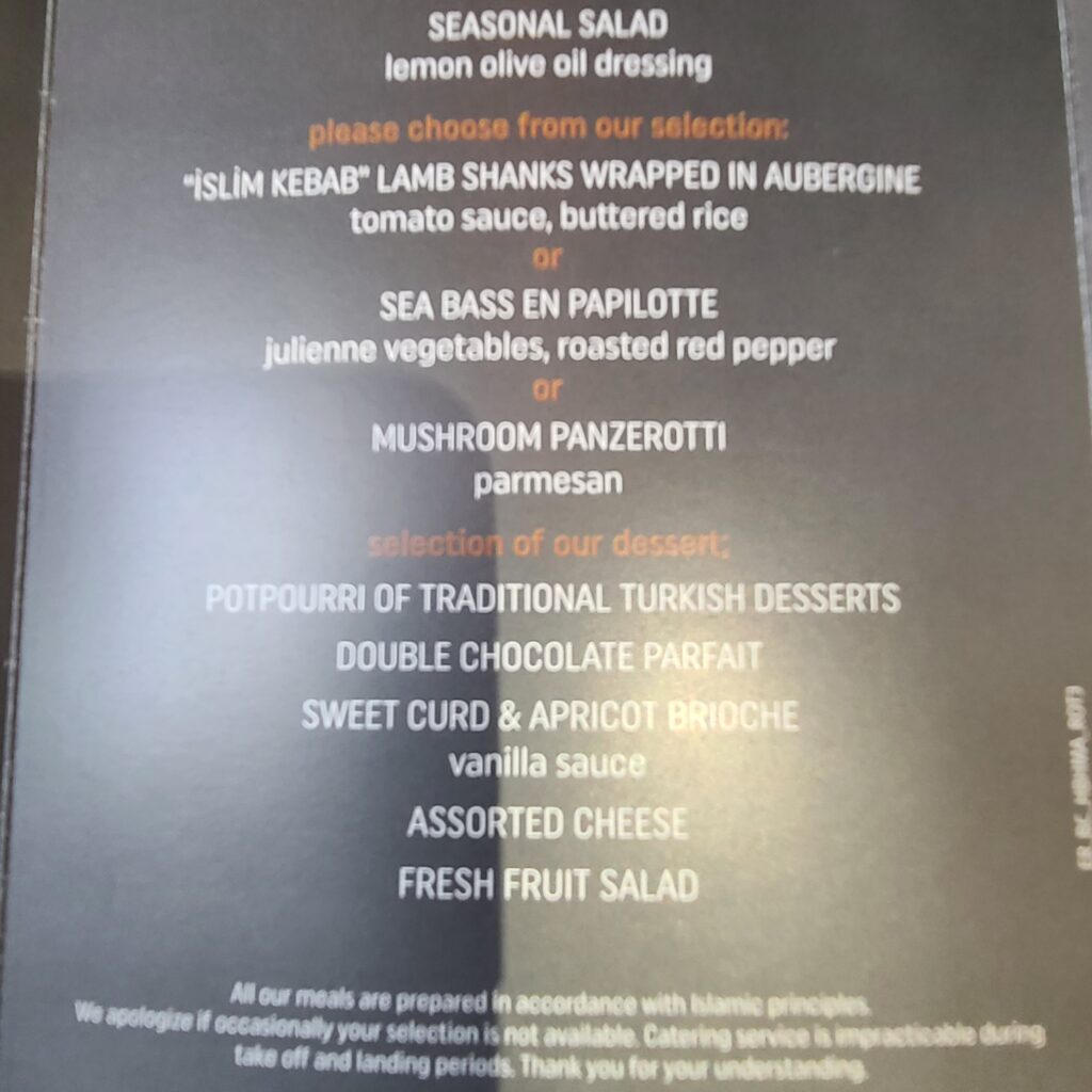 Review: Turkish Airlines Business Class Boeing 787-9 Dreamliner (IST-SFO) 30 Turkish Airlines Business Class 787 Food Menu