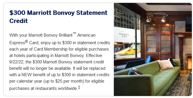 Marriott Bonvoy Brilliant Devalued: $300 Marriott Credit Replaced with $25 Monthly Dining Credit 2 Bonvoy Brilliant Monthly Dining Credit