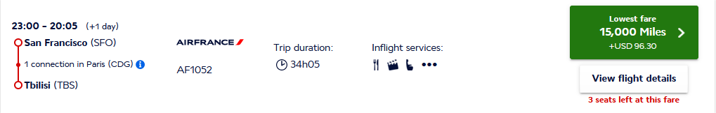 Ways to Fly to Armenia & Georgia with Points & Miles 5 SFO-TBS 1 night layover Paris
