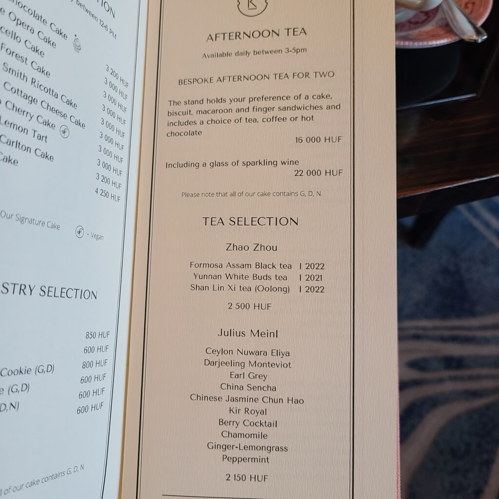 The Ritz-Carlton, Budapest Kaffe Wien Afternoon Tea Menu