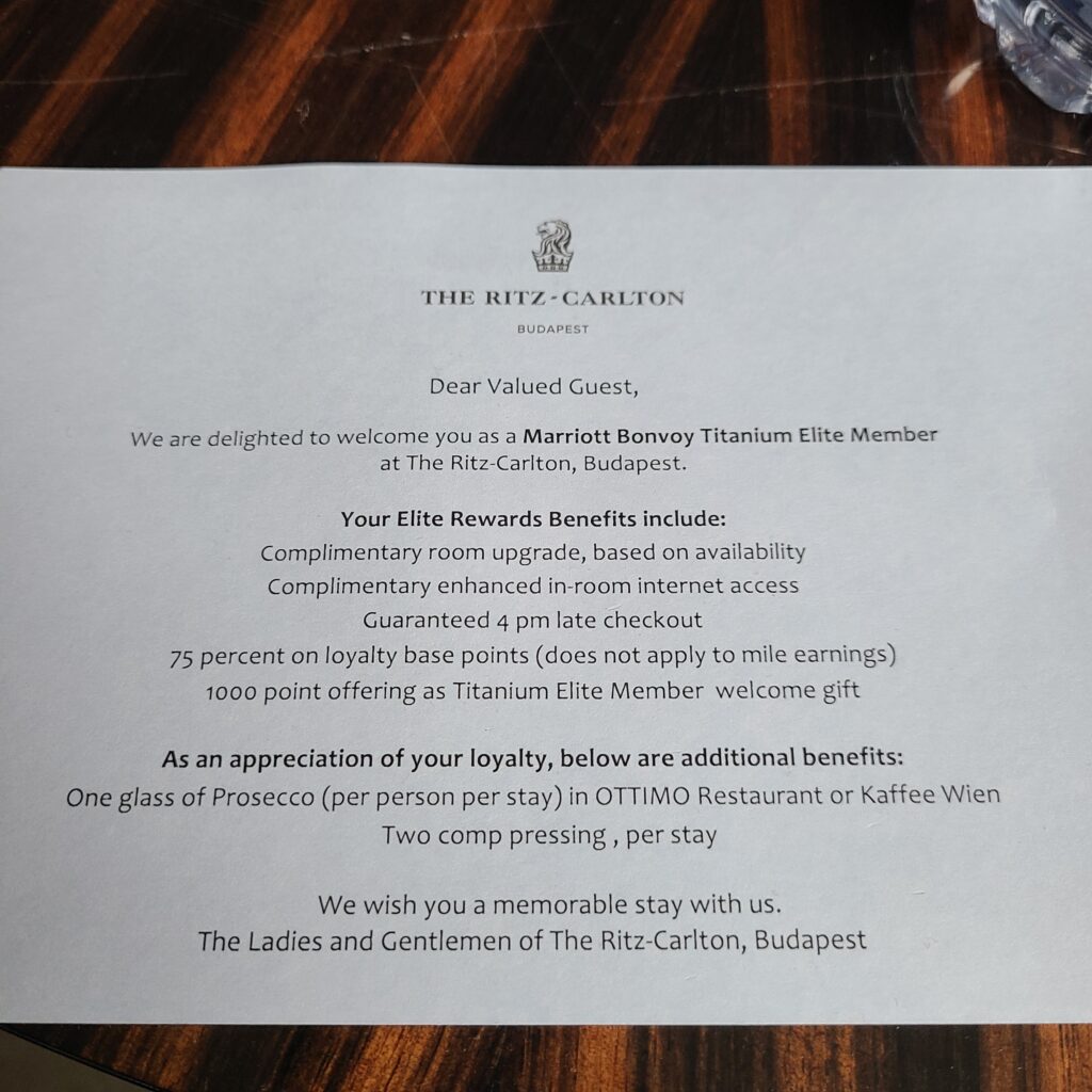 The Ritz-Carlton, Budapest Titanium Elite Benefits