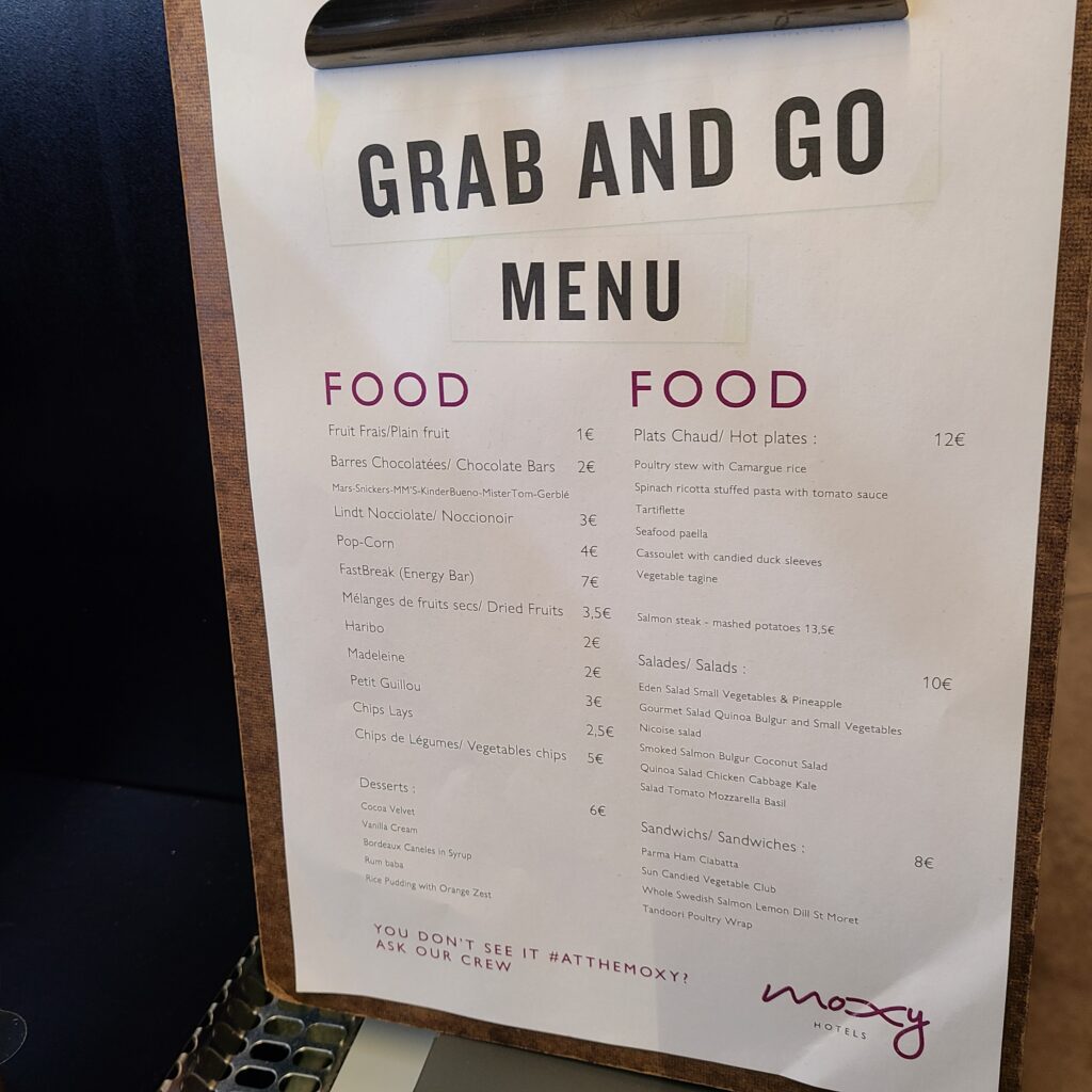Moxy Paris CDG Grab & Go Food Menu