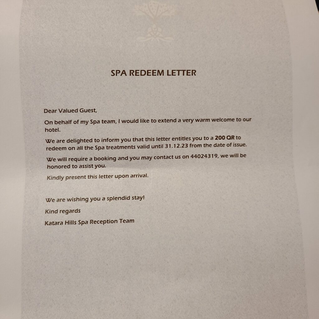 Katara Hills Doha, Hilton LXR Hilton Diamond Spa Credit