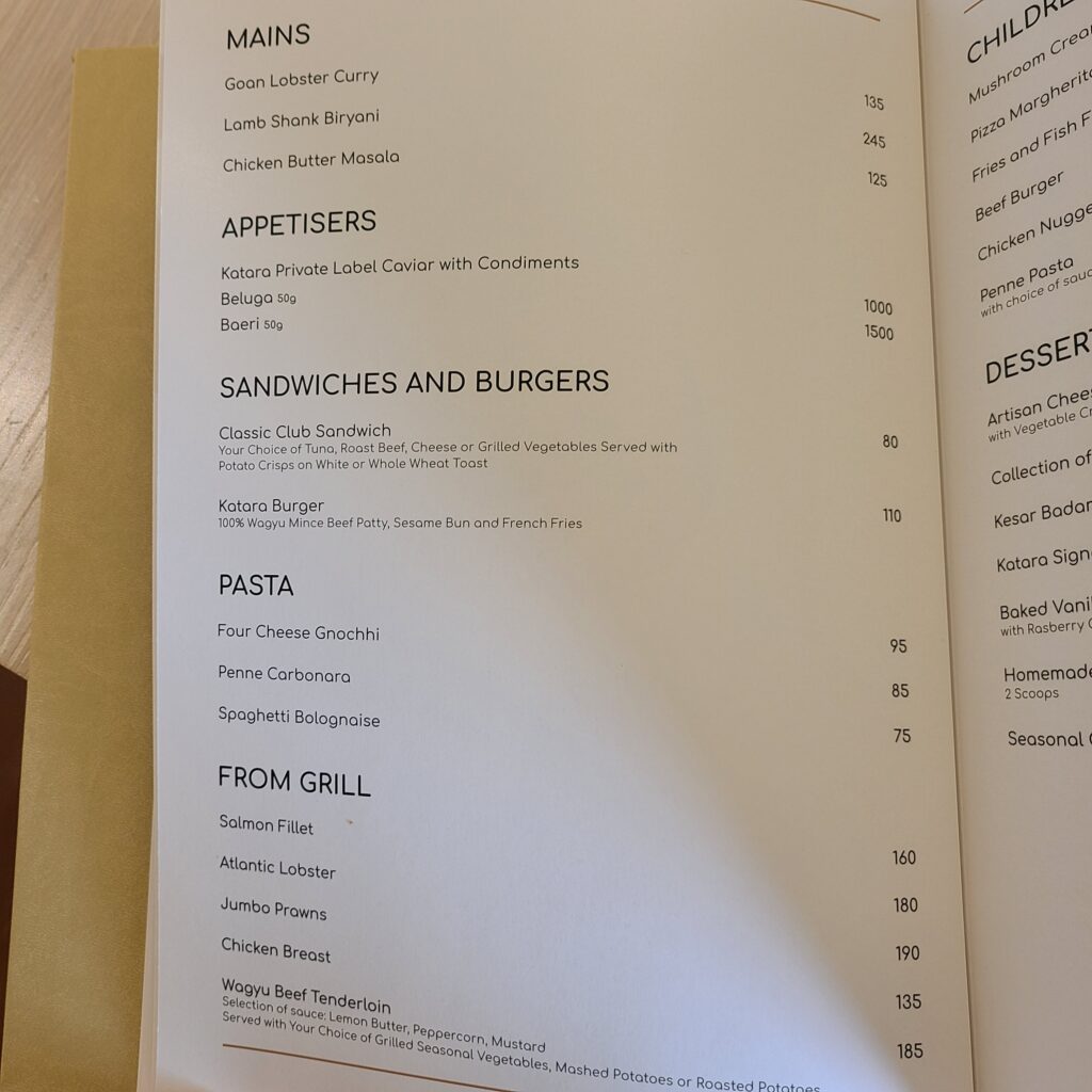 Katara Hills Doha, Hilton LXR Gymkhana Restaurant Menu