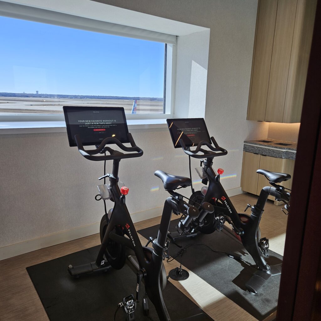 Capital One Lounge DFW Cycling Room with Peloton Bikes