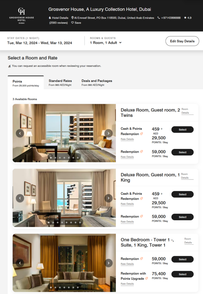 Grosvenor House Suite Redemption on Points